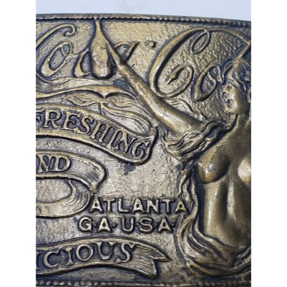 Vintage Stamped Solid Brass Tiffany Foundry Coca-Cola Topless Lady Belt Buckle - Picture 3 of 9